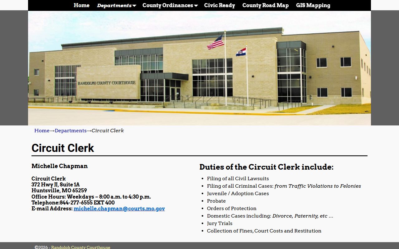 Randolph County court records after jail arrest Circuit Clerk page